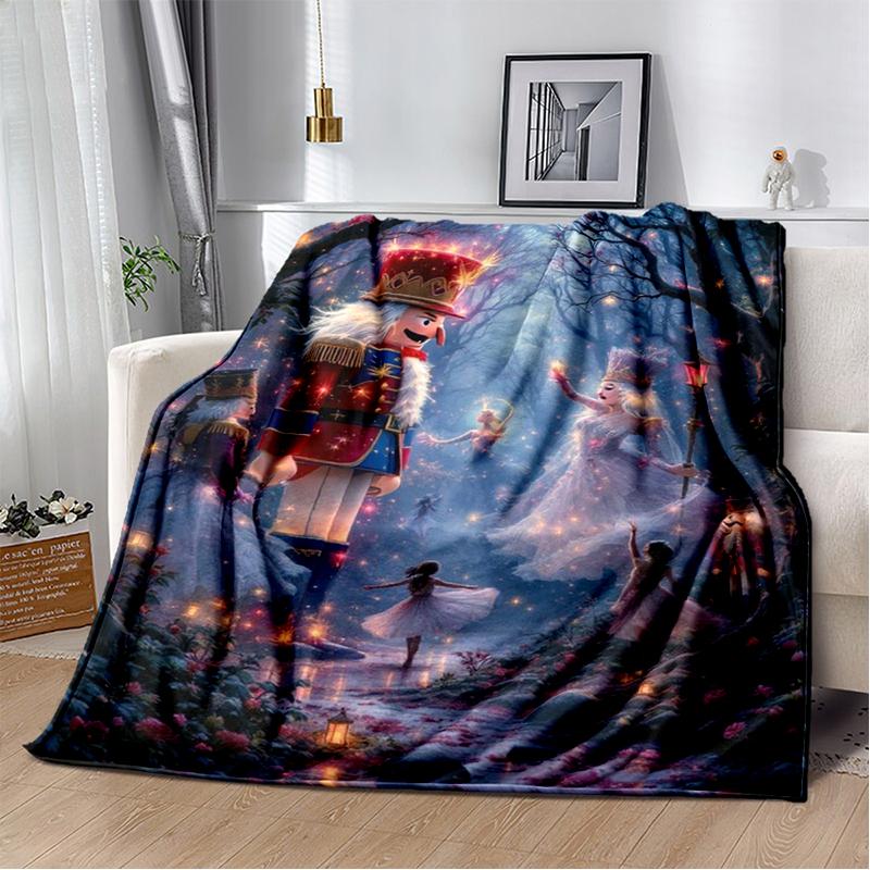 Cartoon Merry Christmas Gift The Nutcracker Doll Happy New Year Soft Flannel Blanket for Beds Bedroom Sofa Picnic,Throw Blanket
