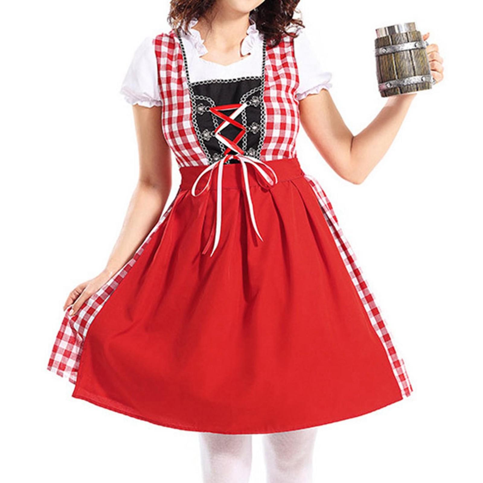 

Женский костюм для Октоберфеста Немецкое платье дирндль Традиционный баварский карнавал Пивной косплей XXL красный