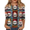 Women's Fashionable Casual Three-Quarter Sleeve Christmas Print Round Neck Top