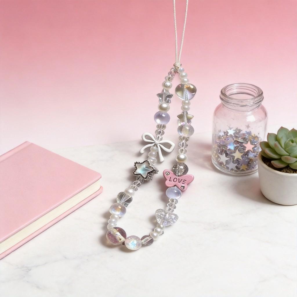 Pvc Butterfly Star Phone Lanyard With Beaded Design For Women And Men