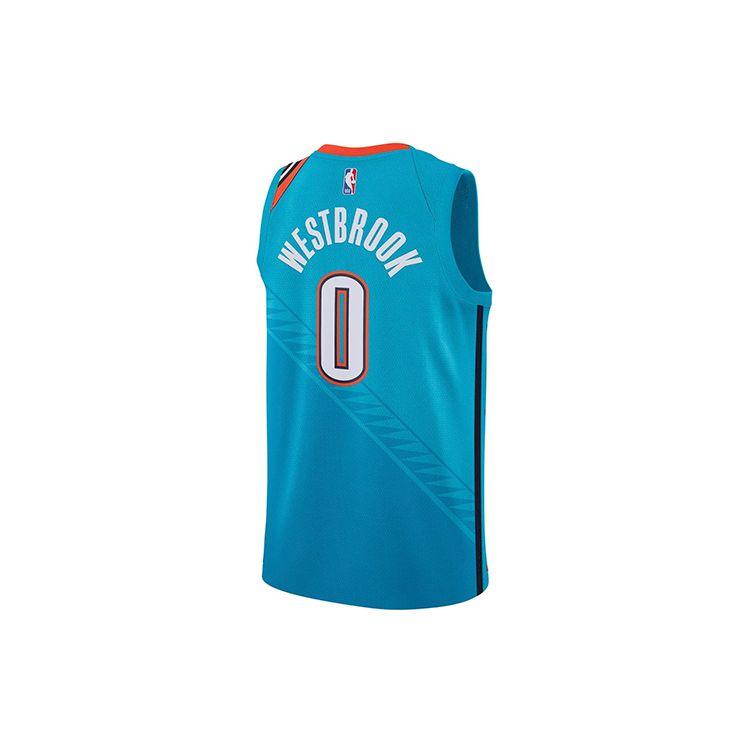 Nike NBA 18-19 Russell Westbrook City Edition Jersey Thunder No. 0 Men Jerseys Blue AJ4632-445