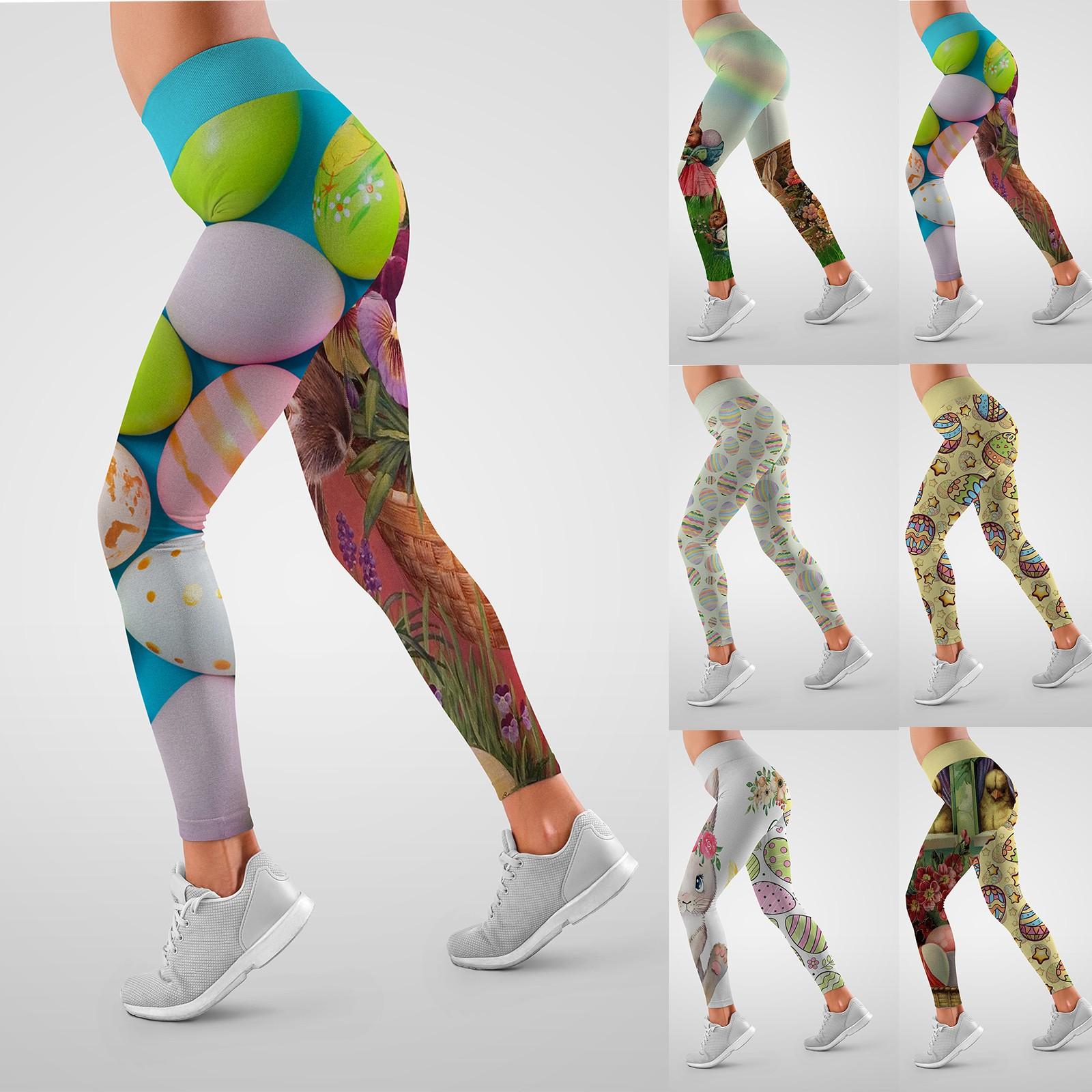 

Fashion Women s Easter Printed Skin Friendly High Waist Hip Lifting Sports & Fitness Trousers L