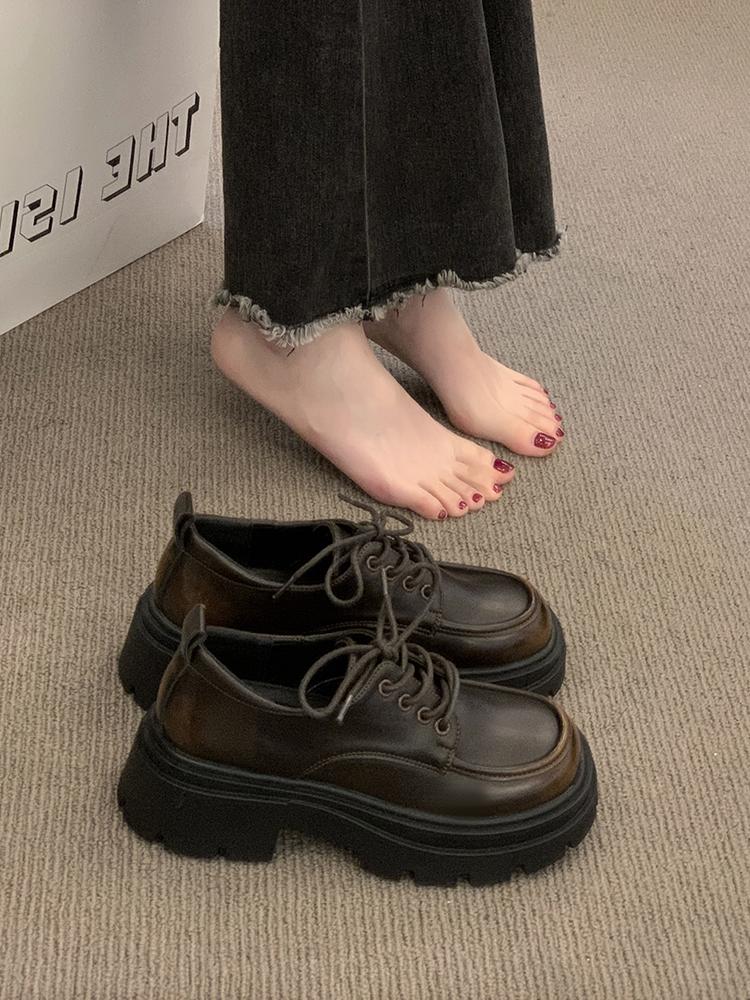 Fashion Briti Sle Women's Loers Thi Boted Design Versatile Faion Single oes Casual round Toe High Heel Rubber Sole