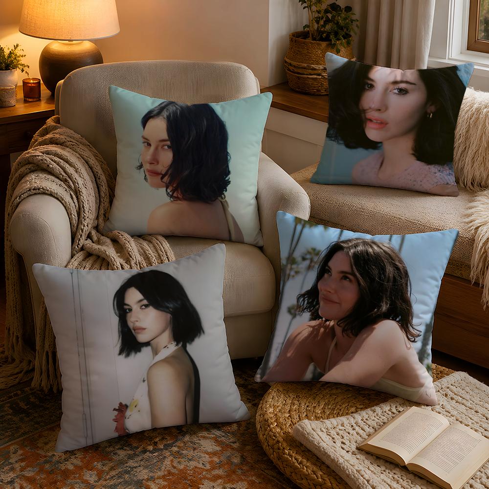 Hot Singer GGracie Abrams Pillow Case Soft Plush Cushion Cover Double Print and Invisible Zipper for Sofa Home Car Use