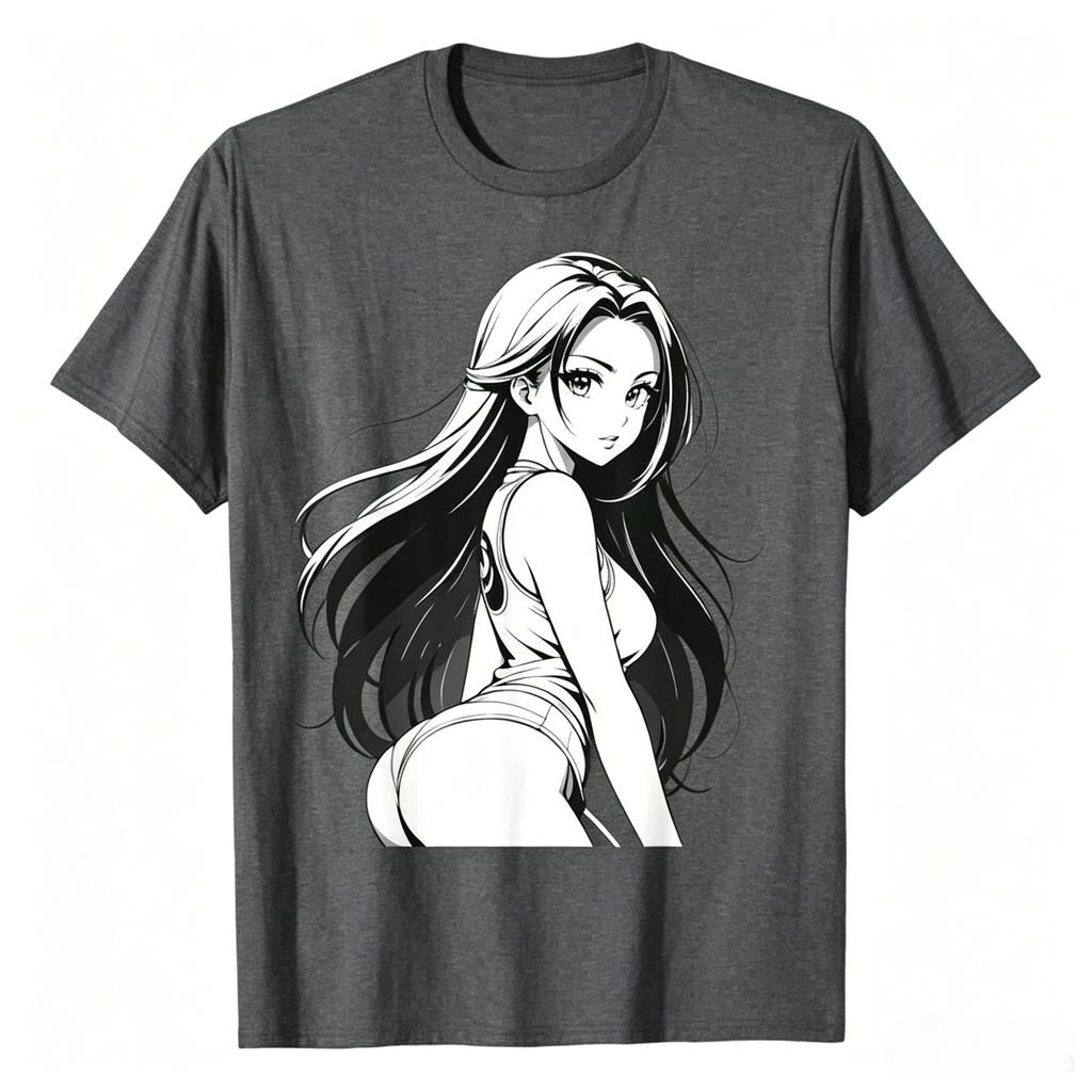 Sexy Waifu Otaku Anime Japanese In Black And White Art Tshirt Unisexs Printed Tshirt