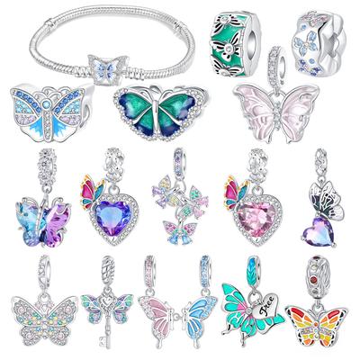 Original Copper Colorful Butterfly Series Pendant Charms Pendant Beads Fit Pan Bracelet Necklace Jewelrny For Women