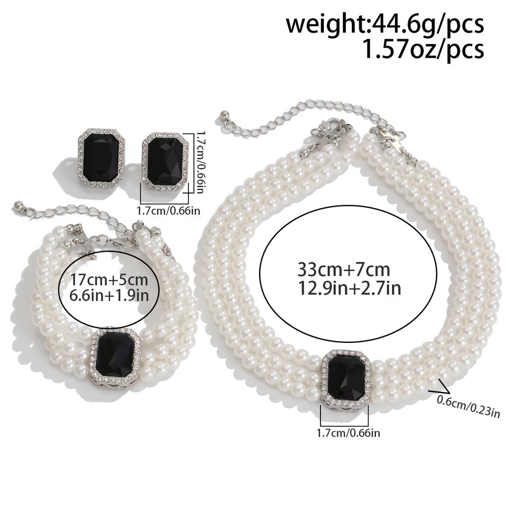 Salircon Fashion Elegant Blue Zircon Imitation Pearl Necklace Bracelets Earings Set for Women Temperament Wedding Bride Jewelry