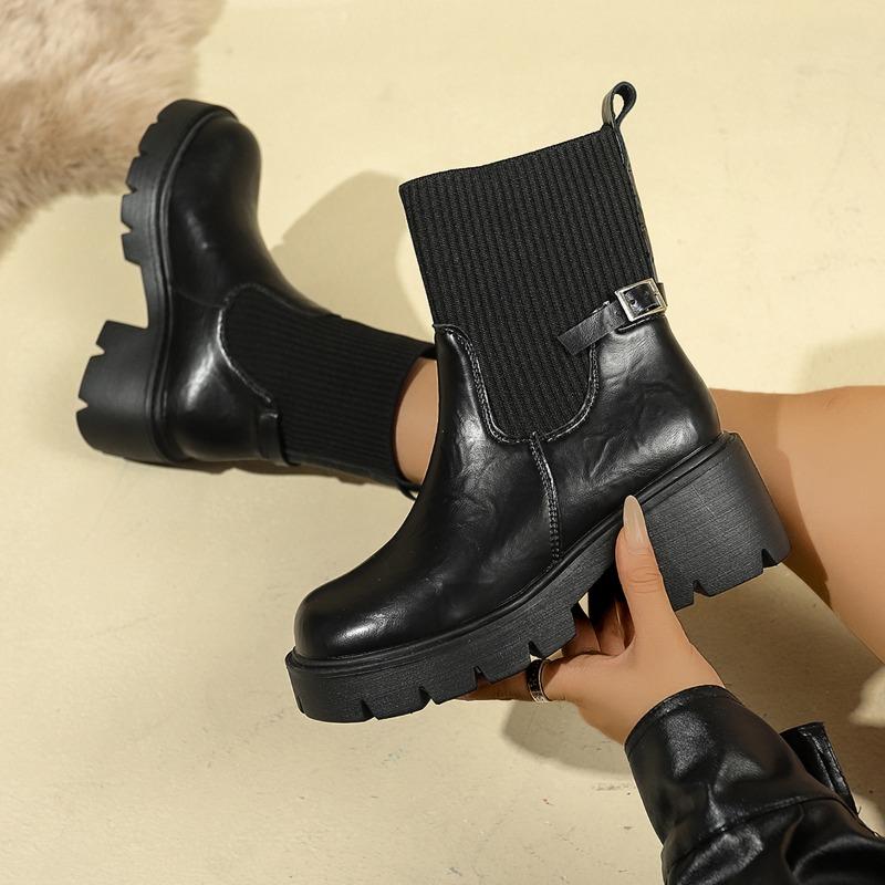 Fashion Women's Square Heel Fashion Boots 2024 Winter Ankle Women's Comfortable Women's Shoes Casual Large Size 43 Botas De Mujer