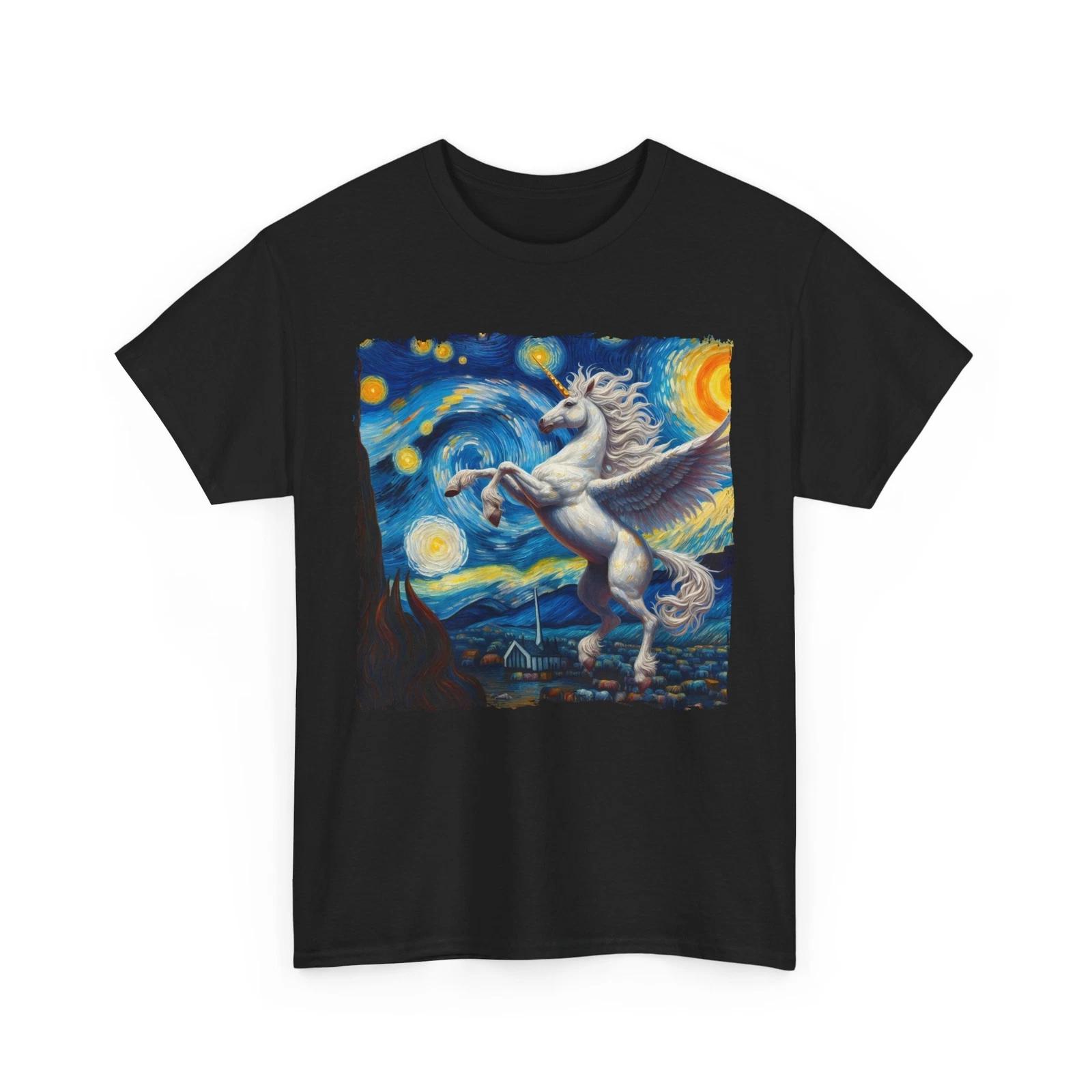 Unicorn Starry Night | Celestial Art T-Shirt | Swirling Starry Night Van Gogh S