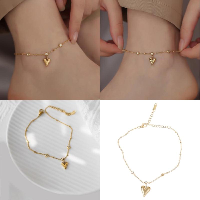 Elegant Gold Ankle Bracelet Featuring Heart Crystal Stylish Foot Chain For Fashionable Women Seeking Stylish Accessories