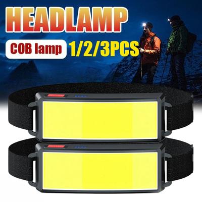 Torcia frontale a LED COB Potente 3 Modalità di Luce Ricaricabile USB Lampada da testa Integrata 1200 mAh Lampada da Esterno per Escursionismo Campeggio