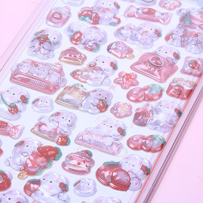 Cartoon 3D Rabbit Bonbon Drop Stickers Cute Diy Mini Kawaii Puffy Stickers Scrapbook Laptop Phone Case Crystal Stickers