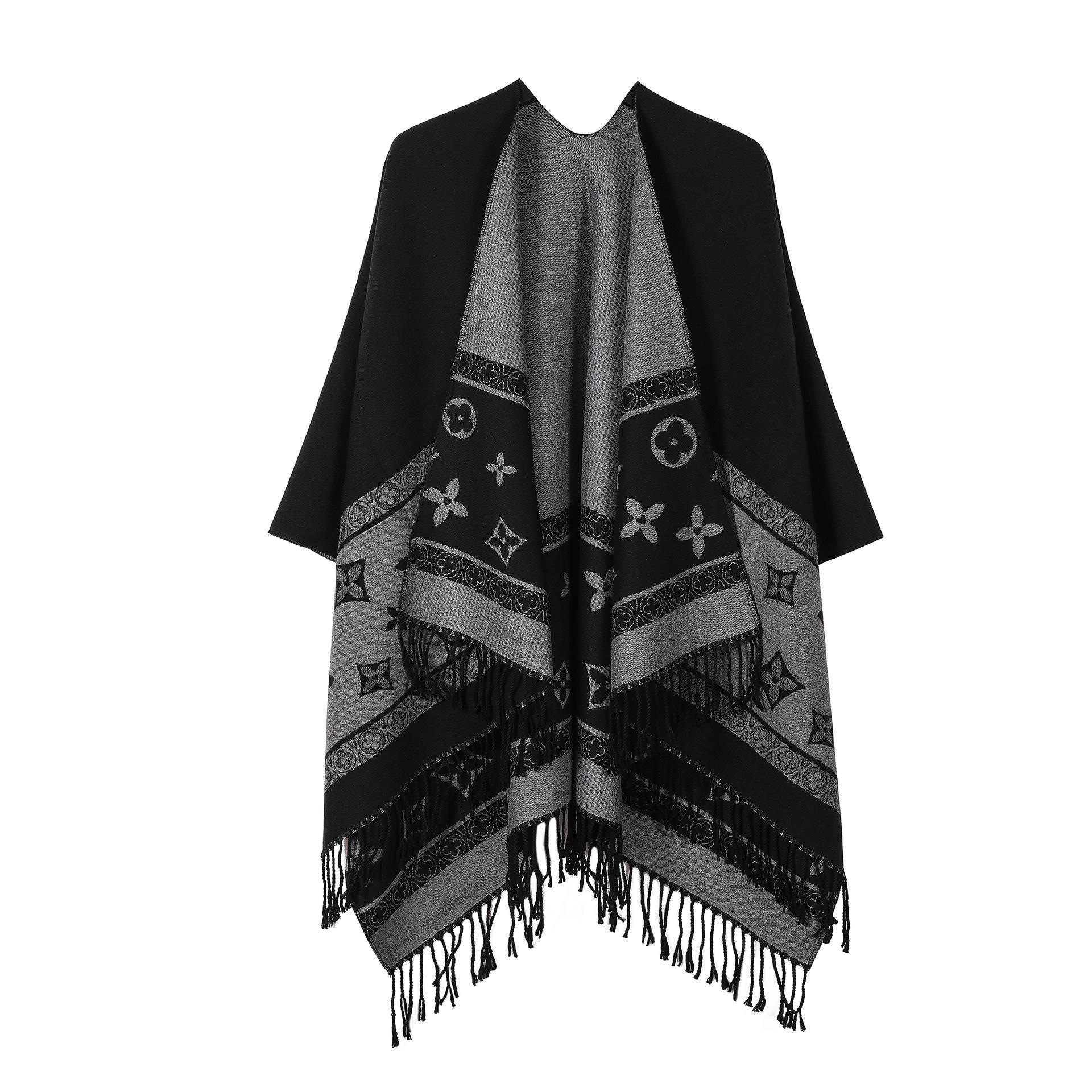 European & American Fashion Shawl Cape: Women s Autumn/Winter Street Style Warm Outerwear, Imitation Cashmere Scarf. чёрный