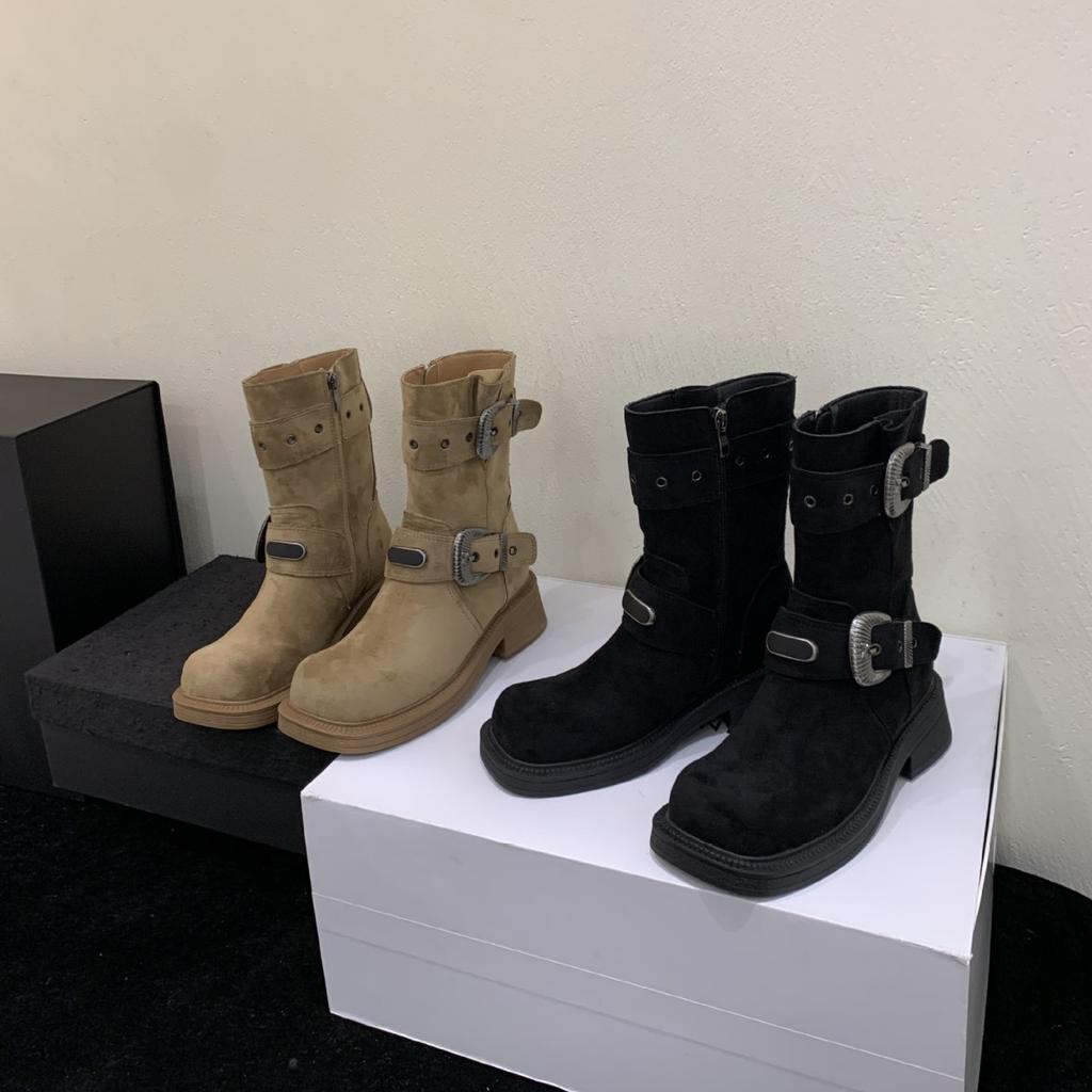 Coarse heel French British style retro western cowboy short boots women's boots autumn 2025 new models