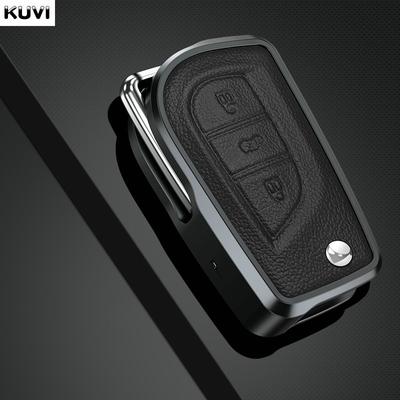 Aluminum Alloy Leather Car Flip Key Case Cover For Toyota Hilux Corolla Avensis Prado Fortuner RAV4 CHR Shell Fob Accessories