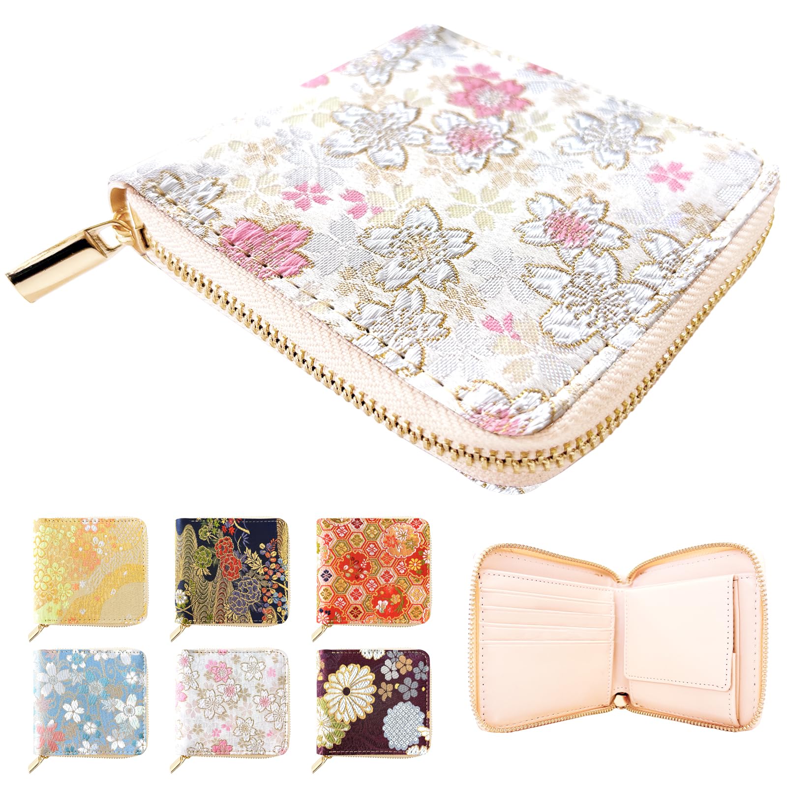 

Nishijin Ori Round Round Japanese Japanese Mini Cherry Blossom Ink Wallet, Zipper, Bifold, Wallet, Women s, Pattern, Style, Wallet, Compact, Light,