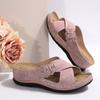 Fashion Vintage Mid Heel Strappy Back Open Toe Slide Sandals - Soft Faux Leather Upper Comfy PU Sole Comfortable Shoes for Women