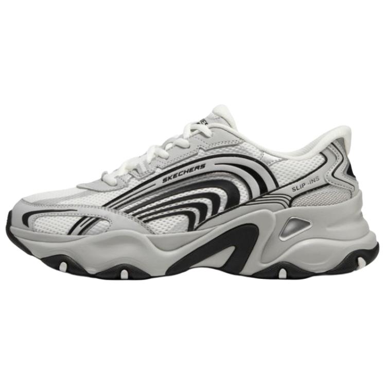 Skechers DLites 5.0 Comfortable Fit Panda Shoes Five Generation Sound Wave Series Non-Slip Breathable Dad Shoes Men sneakers White Black 232424-WBK 39.5