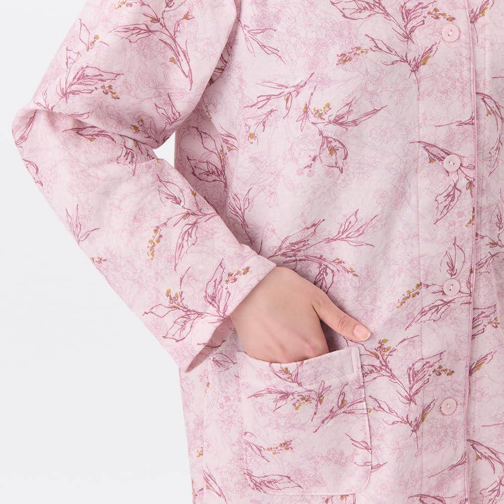 Gunze WARM PLUS Warm Long and Soft Soft Pink Women's Pajamas, Back, Sleeves, Pants, Quilted/Heat-Generating Quilt, (TG4045)