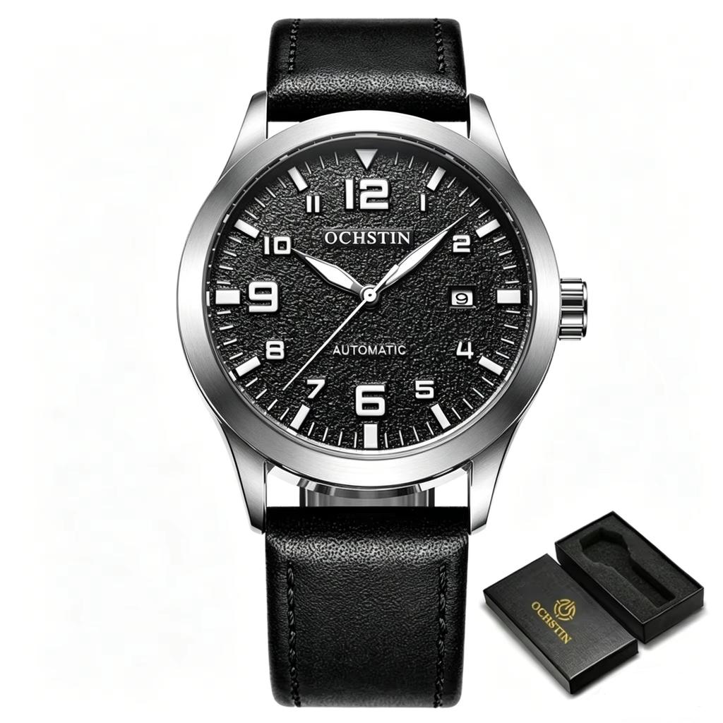 New Man Mechanical Pilot Wrist Watches Luxury Self Wind Leather Mechanic Male Clock Auto Date Relogio Masculino Gift for Men
