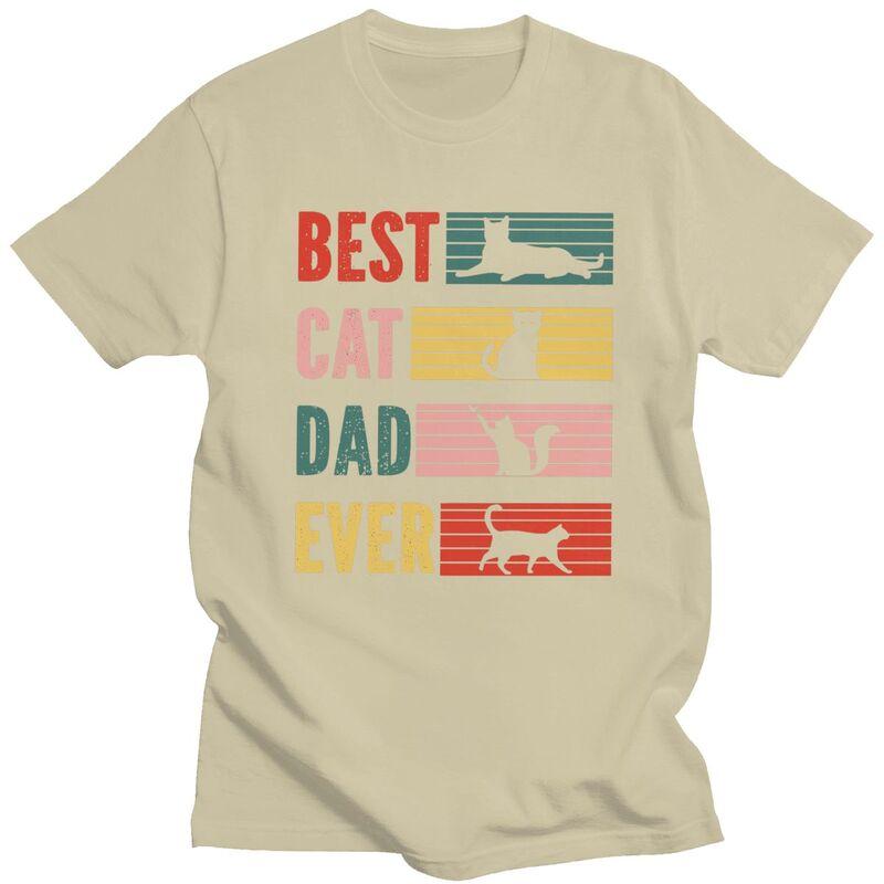 Custom Best Cat Dad Ever T Shirt for Men 100 Cotton Tshirt Leisure Tee Short Sleeve Fathers Day Gift Tshirts Clothing