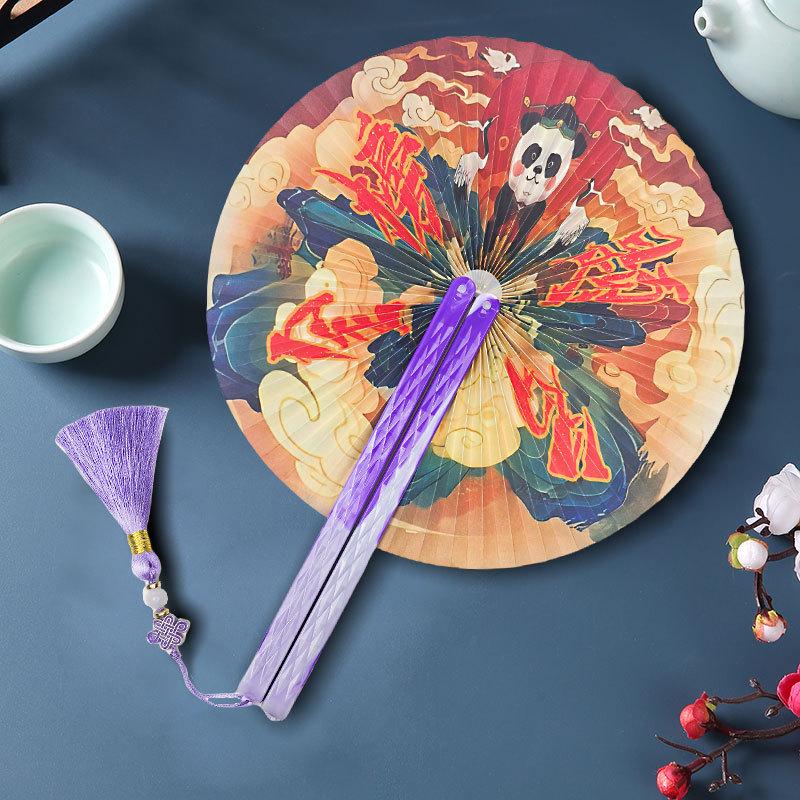 Chinese Style Portable Tassel Round Fan - Classical Hanfu Cheongsam Accessory for Women