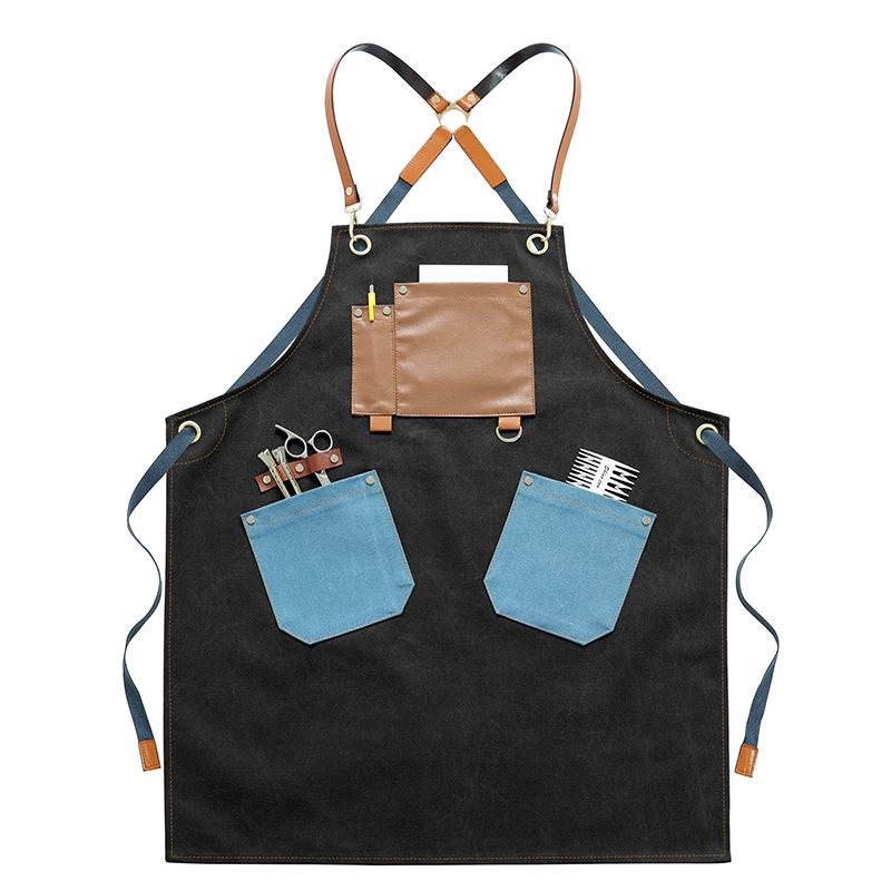 Multifunctional Color Block Canvas Apron for Barber, Barista & Baker - Custom Waist Apron