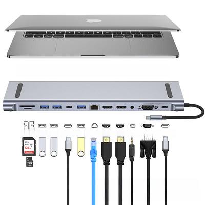 12-in-1 Dual HD MST USB-C Hub for Laptops: Multi-Screen Display & Expansion Dock