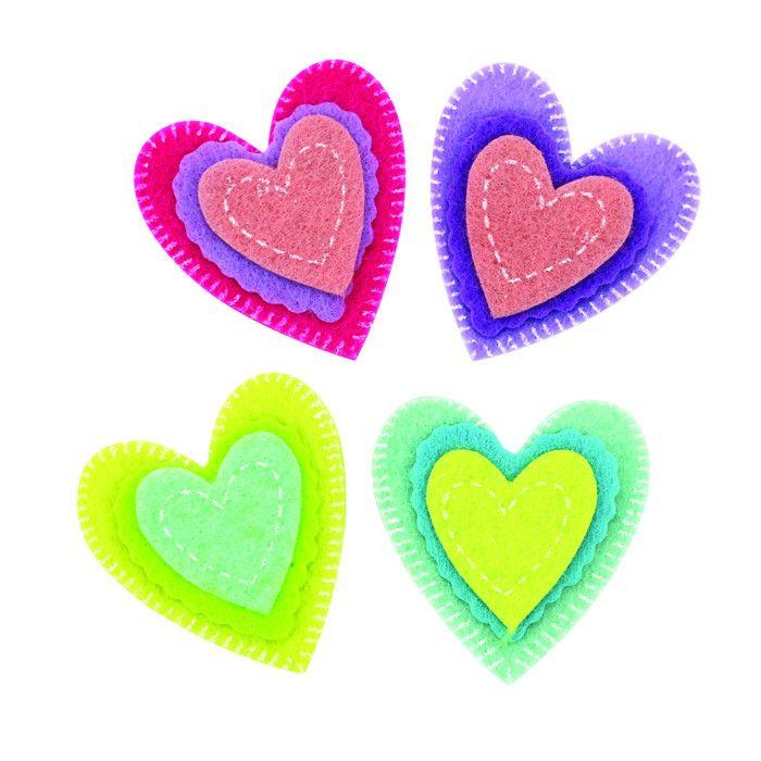 Stickers coeurs feutrine 4,5 cm 5 pièces