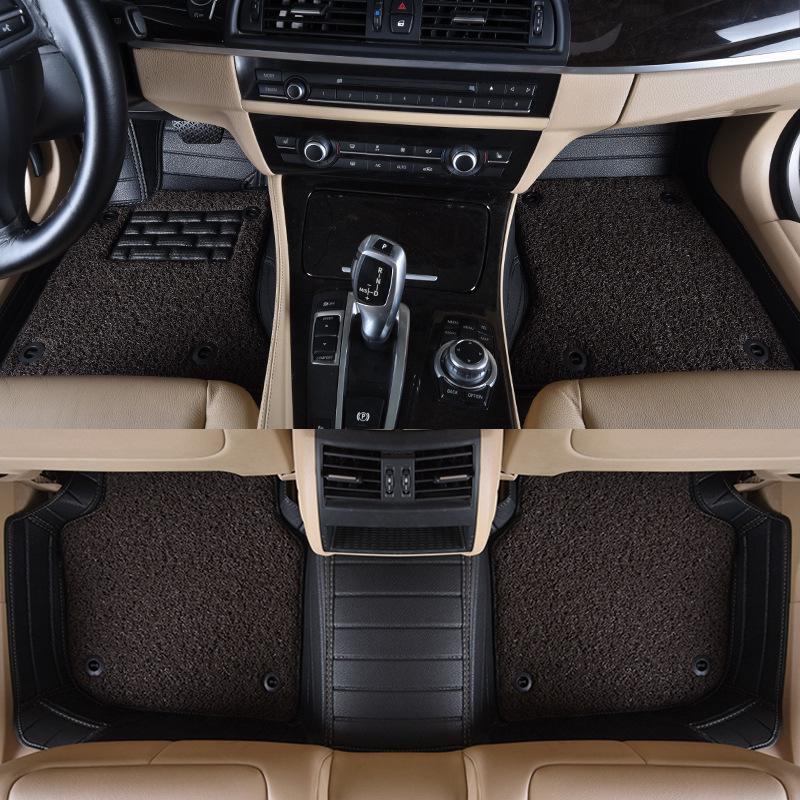 Custom Leather Striped Double-Layer Car Floor Mats with Full Surround Protection