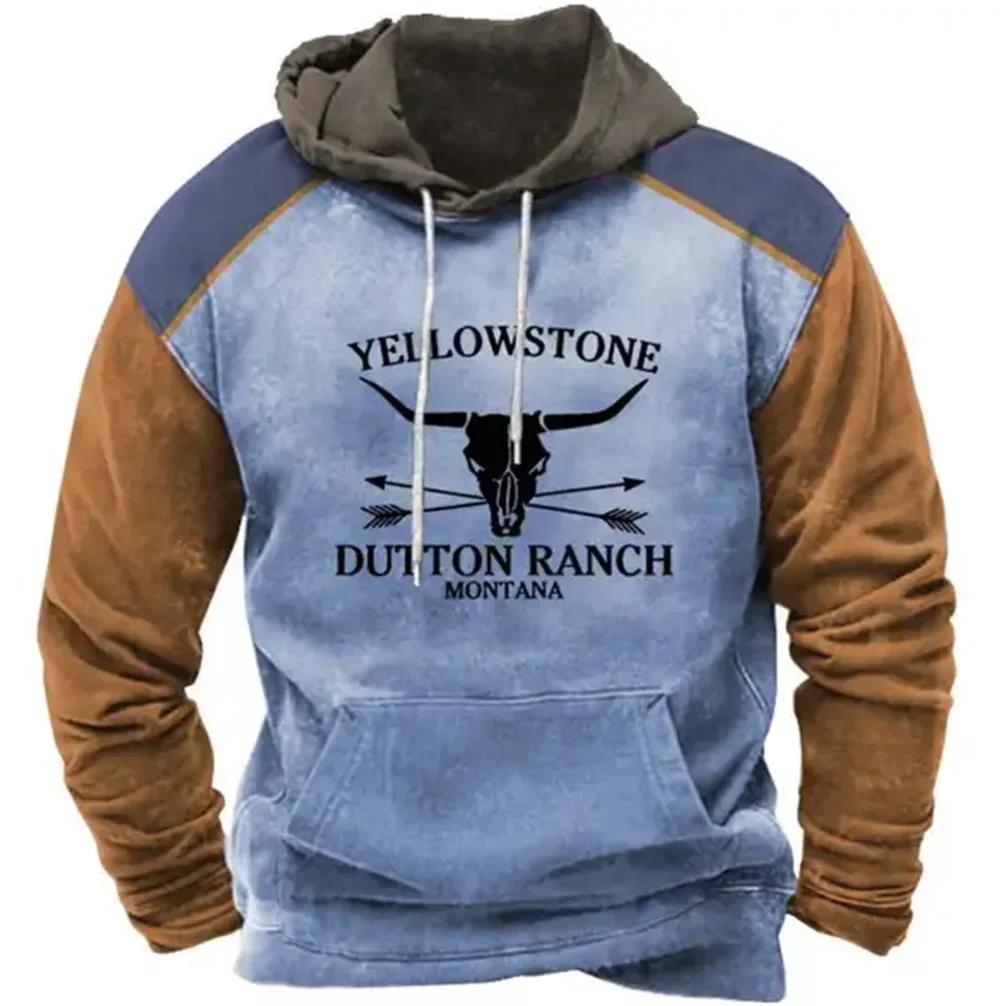 New Hoodies Sweatshirt Men's Hoodie 3D Cowboy Printed Pullover Oversized Men’s Tops Male Yellowstone Loose Vintage Clothes Hot