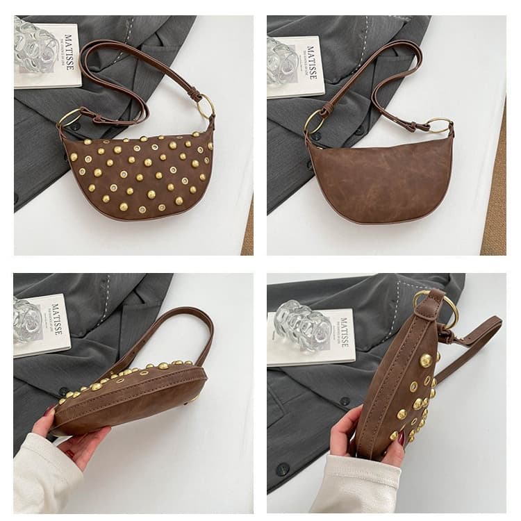Rivet crescent bag women's metal decoration underarm bag