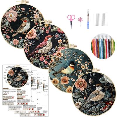 1 Set Doe-het-zelf Bloemen en Vogels Borduurmateriaal Kit is geschikt voor beginners en bevat instructies. Het is een handgemaakte stofmateriaal kit.