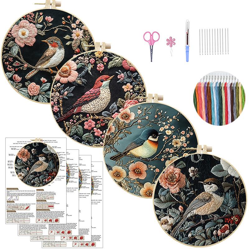 1 Set DIY Flower and Bird Embroidery Material Kit Is Suitable for Beginners and Includes Instructions. It's a Handmade Fabric Material Kit.