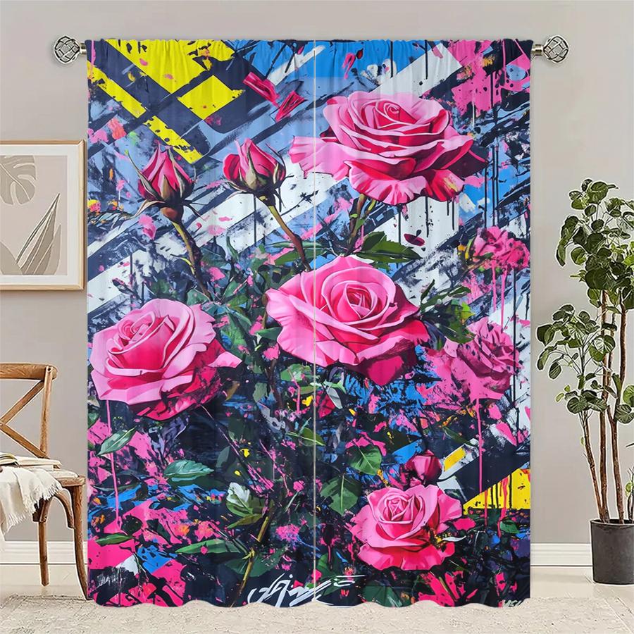 

Kitten Eyelashes Print Curtains Suitable Bedroom Living Room Kitchen Decoration Home Window Decordecoration Curtain Set Of 2 Made Polyester Washable W100*H70(CM)-Hooks&2PCS