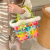 Stylish Children's Woven Handbag Colorful Crochet Tote Bag For Girls With Floral Design