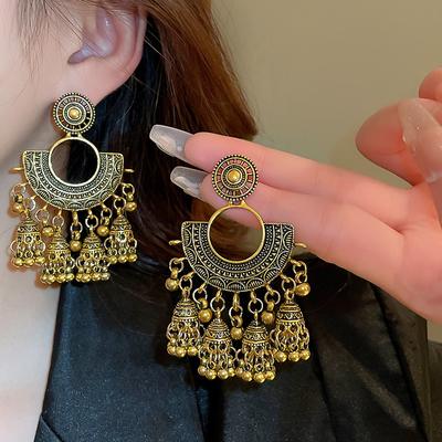 GemChic Damen-Ohrringe, trendige Retro-Ohrstecker, Nadel, runde Fächerform, Glocke, Quaste, Ohrringe, Geburtstag, Weihnachten, Schmuck, Geschenk