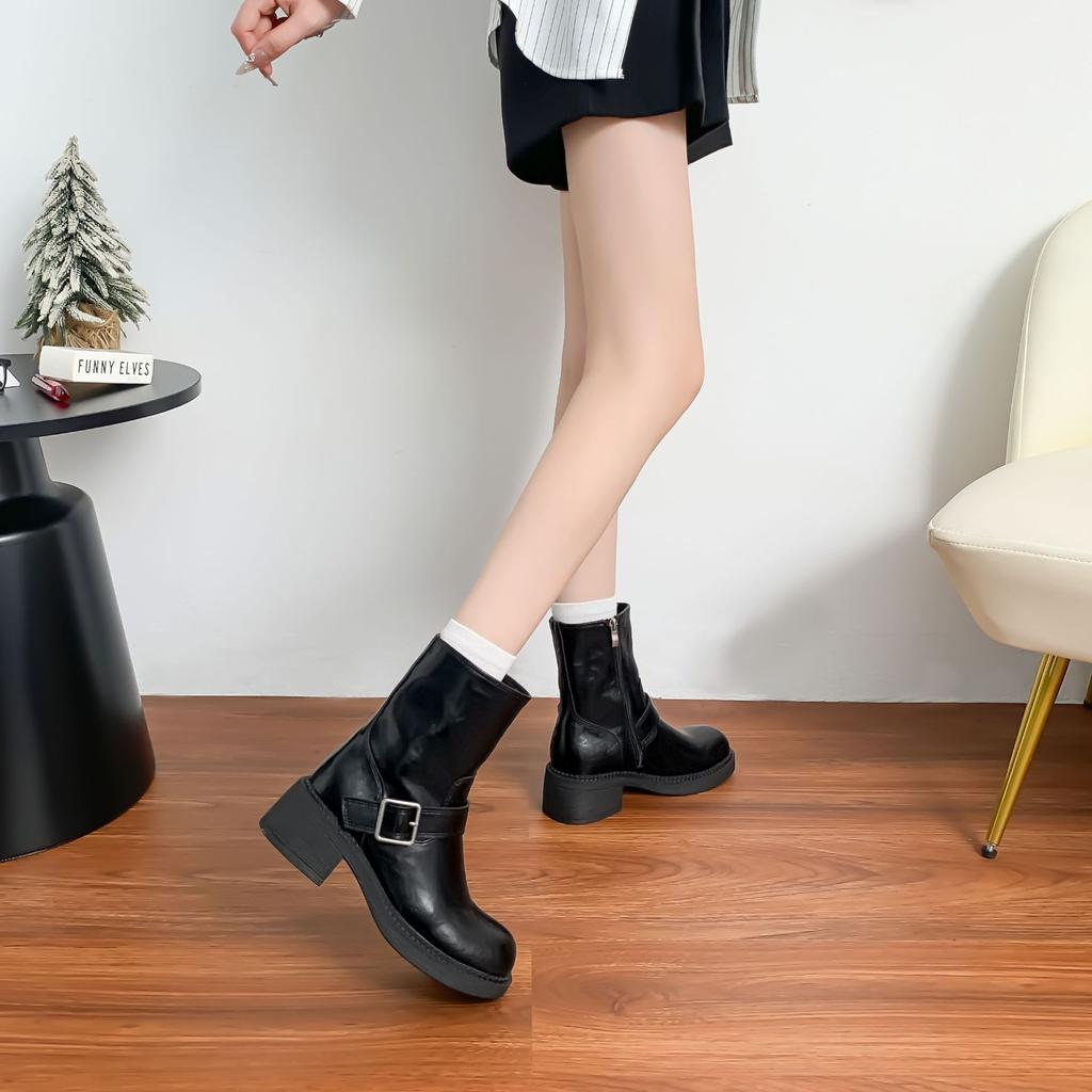 2025 Winter New Short Martin Boots Women's Side Zipper Small Thick-soled Heightening Elastic Boots Women's Retro