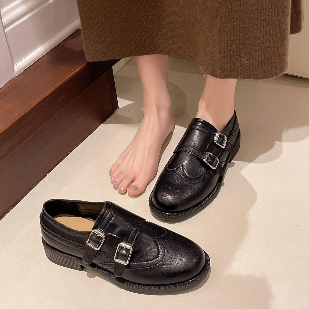 Wear Spring And Autumn British Style Thick Heel Loafers Brock Single Shoes Thick Heel New 2025 Small Leather Shoes Versatile