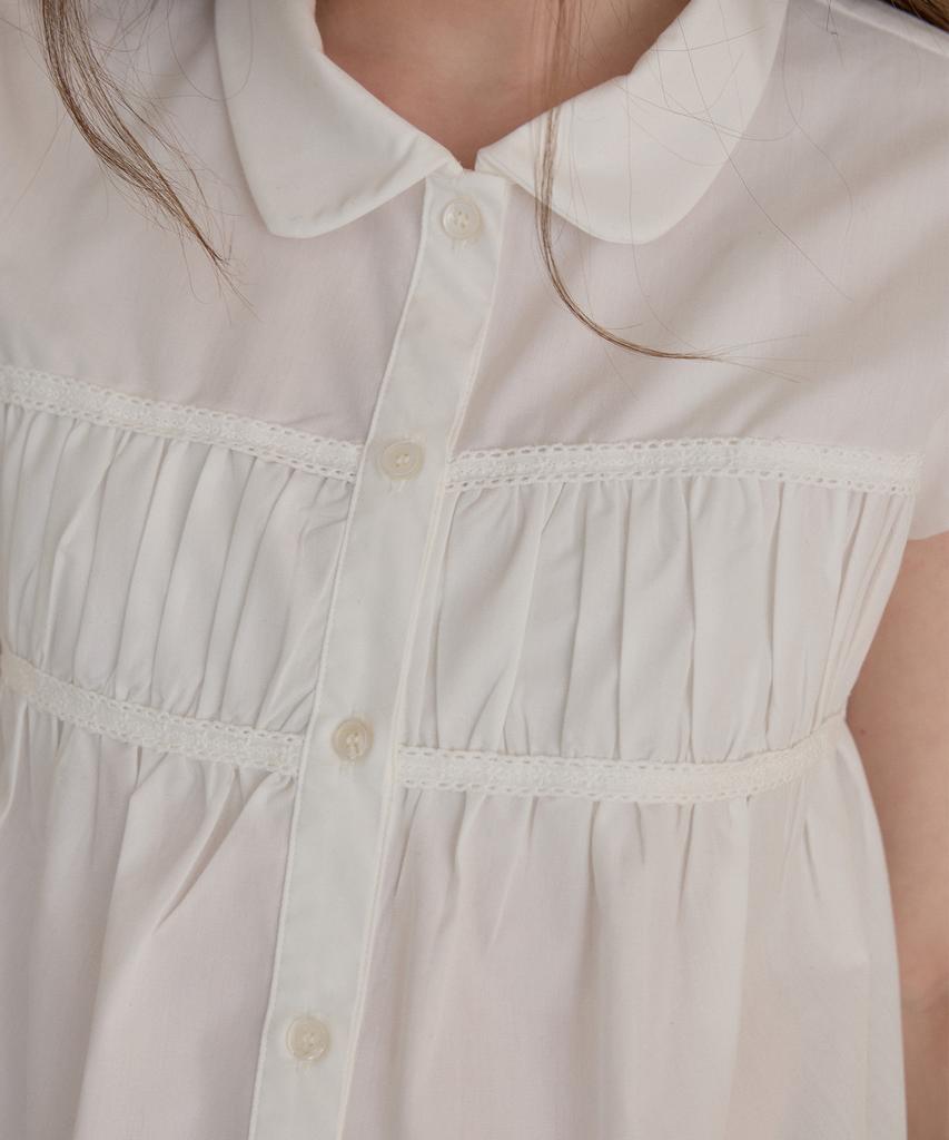 LETTER FROM MOON Shirred Volume Shirt Blouse (White)