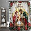 Merry Christmas Nativity Shower Curtain, Bathroom Decorative Shower Curtain, Waterproof Shower Curtain with Hooks