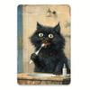 Vintage Black Cat Brushing Teeth Metal Tin Sign Retro Bathroom Wall Decor 20cm
