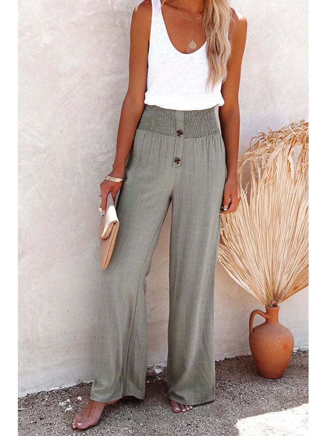 2026 Women s Spring/Summer Cotton Linen Elastic Wide-Leg Pants S