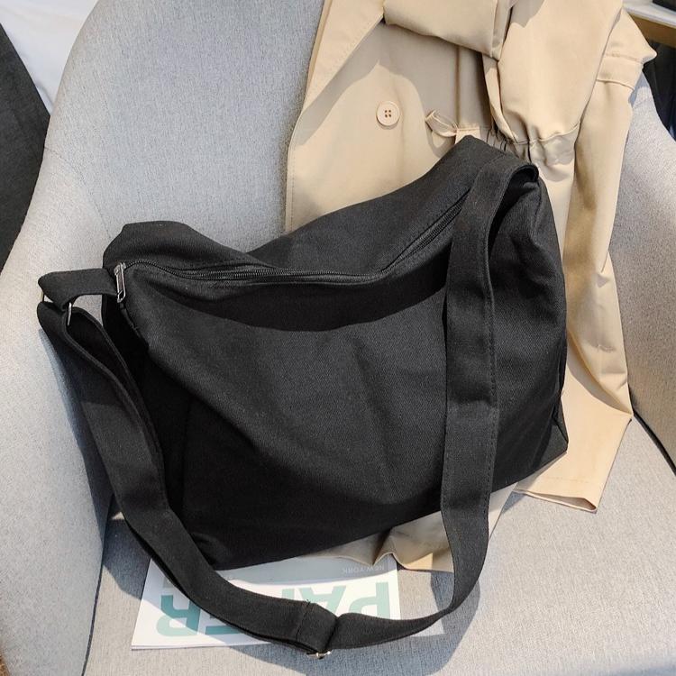 Ins Lazy Solid Color Canvas Shoulder Messenger Bag Large Capacity Student Bag 40*18*28cm