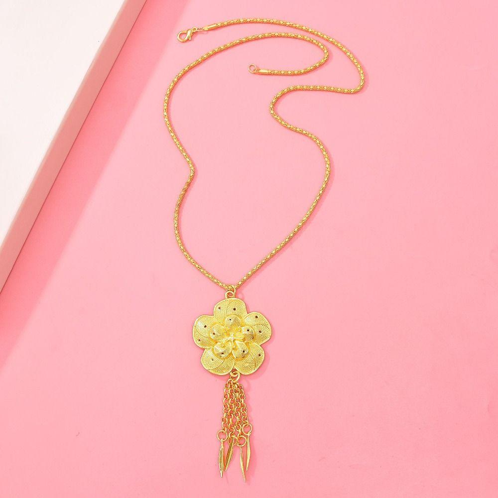 Vintage The Songkran Festival Accessory Metal Hollow Out Flower Necklace  Women