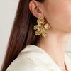18K Gold Plated Floral Earrings - French Retro Style with Elegant Charm
