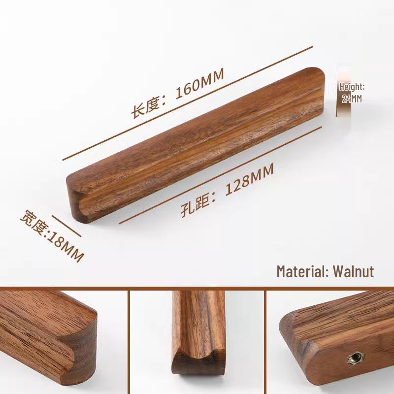 Maniglia per armadio minimalista giapponese in legno massello con impugnatura in noce