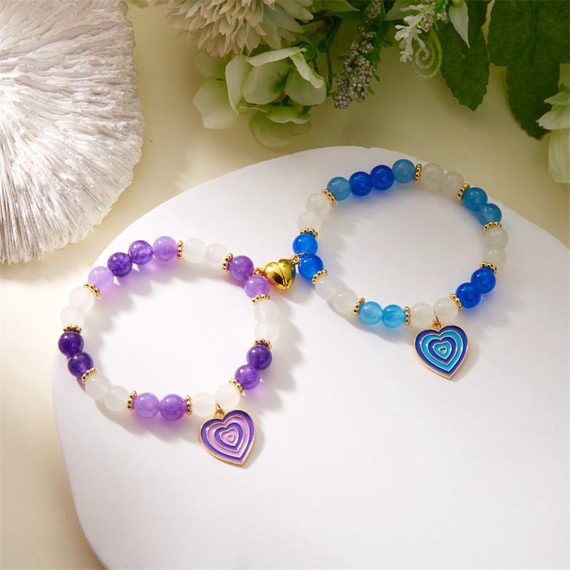 Love Heart Charm Bangles For Men And Women With Alloy And Glass Materials Summer