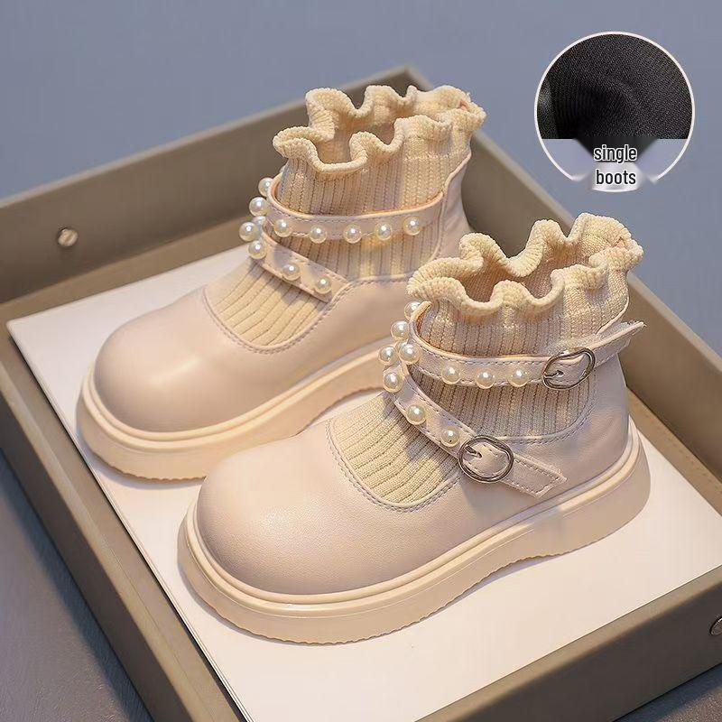 Dívčí kotníkové martensky - Podzim/Zima 2025 Pravá kůže Ponožkový styl se sametem Dětské boty