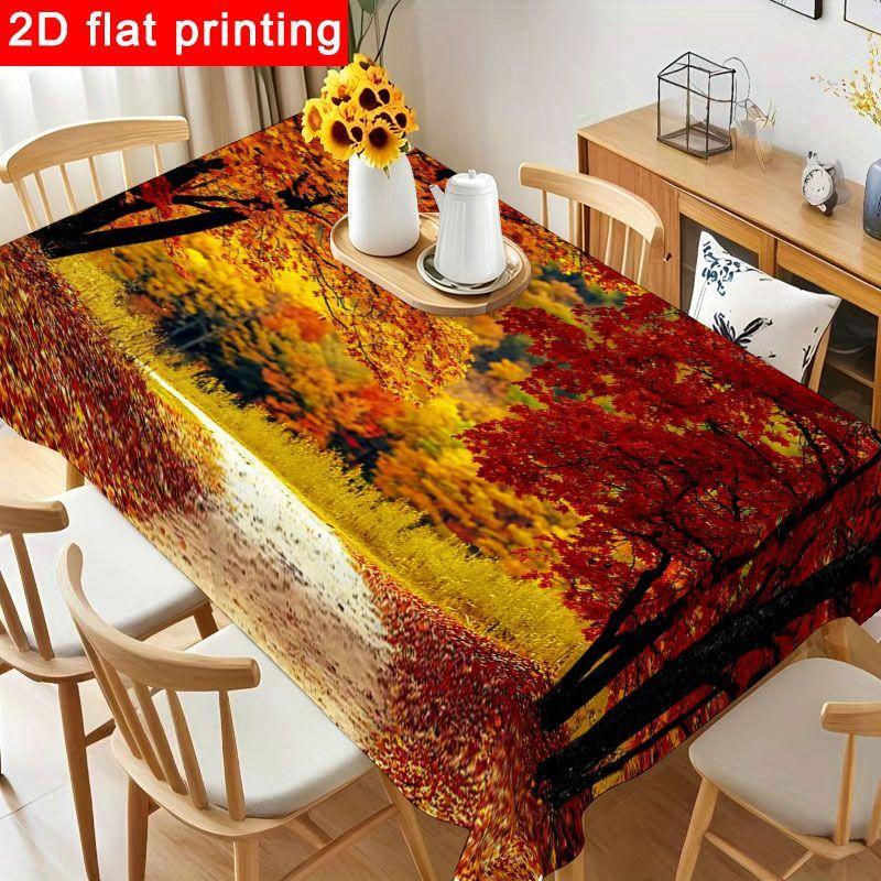 1pc Autumn Landscape Tablecloth - Colorful Rectangular Polyester Table Cover with Vibrant Fall Colors, Reusable & Easy To Clean for Thanksgiving, Birt